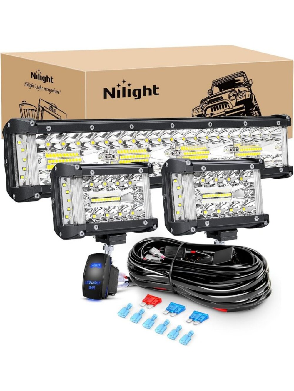 12-Inch LED Light Bar Set - Triple Row Spot Flood Combo + 4.3-Inch Pods & Switch